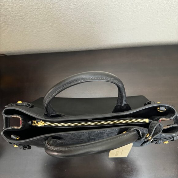 Burberry Banner House Check Derby Leather Medium Tote w/ Strap Authentic - Black - Picture 4 of 16